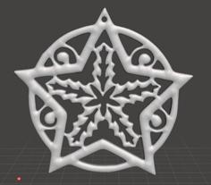 Christmas Tree Ornament – Star With Holly 3D Printer Model