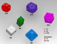 Dice Full Dungeons And Dragons Set For Blind People D4 D6 D8 D10 D12 D20 3D Printer Model