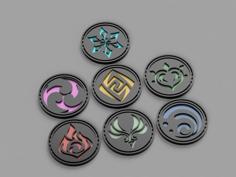 7 Elements Badges (Genshin Impact) 3D Printer Model