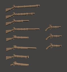 28mm Fantasy Arsenal Of Muskets Percussion / Flintlock Firearms And Guns 3D Printer Model