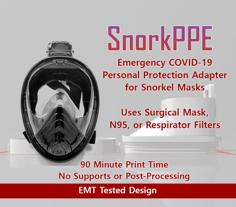 SnorkPPE – COVID-19 Snorkel Mask Adapter (N95/SurgicalMask/Respirator) 3D Printer Model