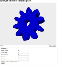 Involute Gear: Interactive Browser Based Parametric Gear Generator Using OpenJsCad 3D Printer Model