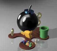 Bob-omb Statue From Super Mario Bros With Pipe And Coin 3D Printer Model