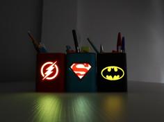 DC SUPERHERO PENCIL HOLDERS WITH LIGHT 3D Printer Model