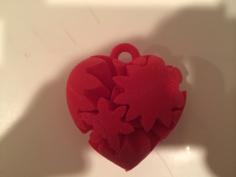 Working Micro Gear Heart Keychain With PLA Pins 3D Printer Model