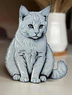 White Cat Hueforge 3D Printed Textured Art 3D Printer Model