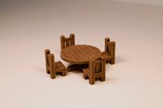 Wooden Table With Chairs 3D Printer Model