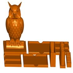 Owl Postit Note, Pen, USB, SD, Micro-SD Holder (Modular Office Desk Organizer) 3D Printer Model