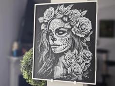 Black And White La Catrina Hueforge 3D Printed Textured Art 3D Printer Model