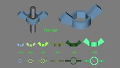 Hex Nut To Wing Nut Collection M3-m10 3D Printer Model
