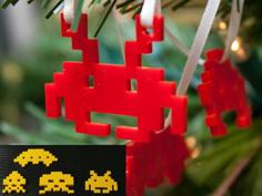 Parametric 8bit Space Invader Ornaments 3D Printer Model