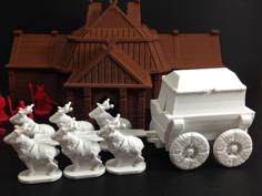 Elk-Drawn Wagon (18mm Scale) 3D Printer Model