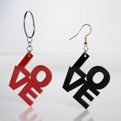 Square Love Text Earring Pendant Keychain 3D Printer Model