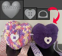 Heart Handbag For Crochet Including Button And D Ring 3D Printer Model