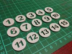 Kelly Pool Tokens Numbered 1-15 (v2) 3D Printer Model