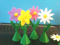 Flower Signs On Stems, As Pins, As Magnets 3D Printer Model