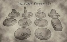 32mm Undead And Cemetery Bases – Graveyard Themed Set For Dungeons And Dragons, Warhammer Of Tabletop Fantasy Games. 3D Printer Model