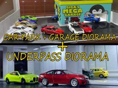 Underpass/Tunnel + Garage With Car Park Diorama (For Hot Wheels & 1/64 Scale Cars) 3D Printer Model