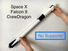 1:110 And 1:96 Space X Falcon 9 With Crew Dragon – No Supports – No Painting 3D Printer Model