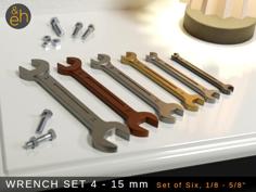 Wrench Set 4 – 15 Mm (1/8 – 5/8″) – Set Of 7, 13 Sizes, Fully Functional 3D Printer Model