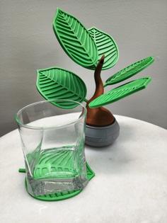 Leaf Drink Coasters With Decorative Plant Holder 3D Printer Model