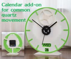 Calendar Add-on For Common Quartz Movement 3D Printer Model