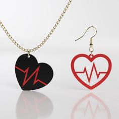 Heartbeat Earrings Pendant 3D Printer Model