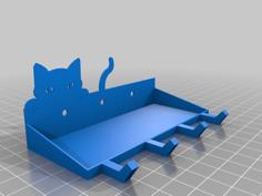 Tray With Key Holder And Cat Peeking 3D Printer Model