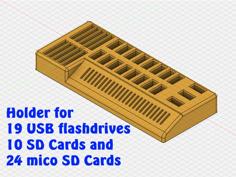 Holder For 19 USB Flashdrives, 10 SD Cards And 24 Mico SD Cards 3D Printer Model