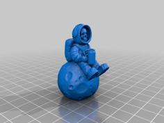 Skeleton Astronaut Sitting On The Moon Drinking Coffee 3D Printer Model