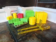 Sci Fi Modern Boxes, Barrels And Palette Truck 3D Printer Model