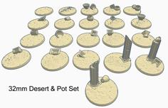 32mm Round Bases (x21) Desert Theme With Vases And Pots For Dungeons & Dragons Or Warhammer 40k Tabletop Miniatures 3D Printer Model