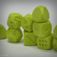 Various Dice. (calculation Symbols, Arabic Numbers, Dots) 3D Printer Model