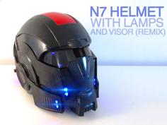 N7 Helmet With LAMPS (from Mass Effect), Resplit, Rescaled With Visor (remix) 3D Printer Model