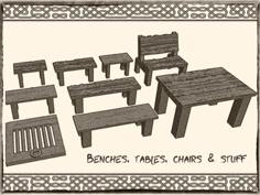 Tables, Benches And Chairs For Dungeons & Dragons Or Warhammer 40k Tabletop Miniatures 3D Printer Model