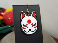 Kitsune Japanese Mask Earrings 3D Printer Model