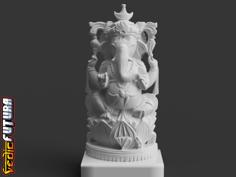 Ganesh On Lotus With Crescent Moon Crown 3D Printer Model