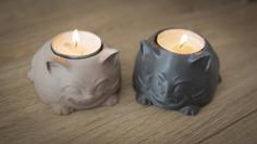 Cute Cat Candle Holder 3D Printer Model