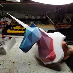 Low Poly Unicorn Head (fixed For Flat Base, Separate Files, And Mounting Hole In Base) 3D Printer Model