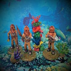 28mm Sci Fi Deep Sea Diver With Harpoon Gun & Knife 3D Printer Model