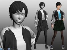 Karl The Short Hair Girl In Streetwear Outfit 3D Printer Model