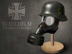 German WWII M35 Helmet & M38 Gas Mask 3D Printer Model