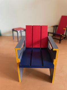 Red-Blue Desk Crate Chair á La Rietveld 2024 3D Printer Model