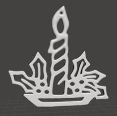 Christmas Tree Ornament – Candle With Holly Flat 3D Printer Model