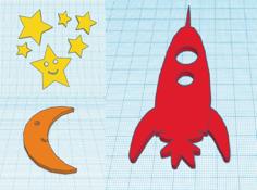 Stars, Moon & Rocket (fluorescent Space For Kids) 3D Printer Model