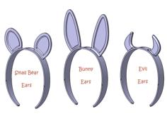 Fun Animal Costume Ears (Bunny, Bear, Devil) 3D Printer Model