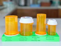 A Pill Bottle Stand For Two Large, One Medium And One Small Four Walgreens Bottles 3D Printer Model