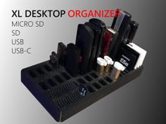 Micro SD Desk Organizer- USB SD TF And USB-C Holder- XL 3D Printer Model