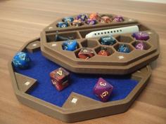 Dice Box N Tray (18 Slot, Miniature, Pen, Rubber, Magnetic) 3D Printer Model