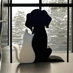 Cat & Dog Cute 2D Wall Art Silhouette Couple 3D Printer Model